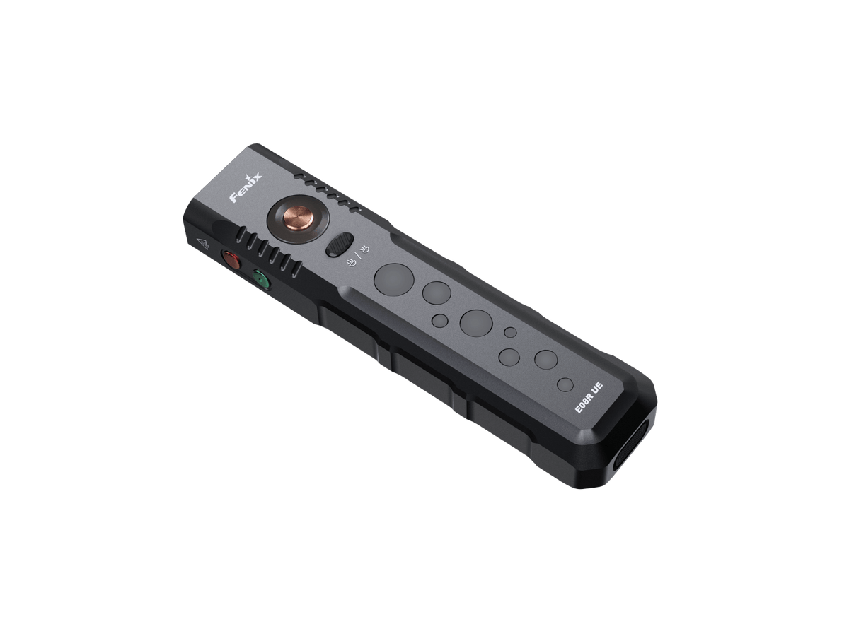 Fenix E08R UE Multi-Light EDC flashlight with copper activation button gray aluminum body on Tampa Home & Garden Store