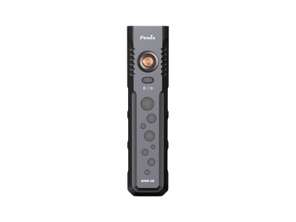 Fenix E08R UE EDC flashlight with grey body and copper button, Fenix logo visible on top on Tampa Home & Garden Store
