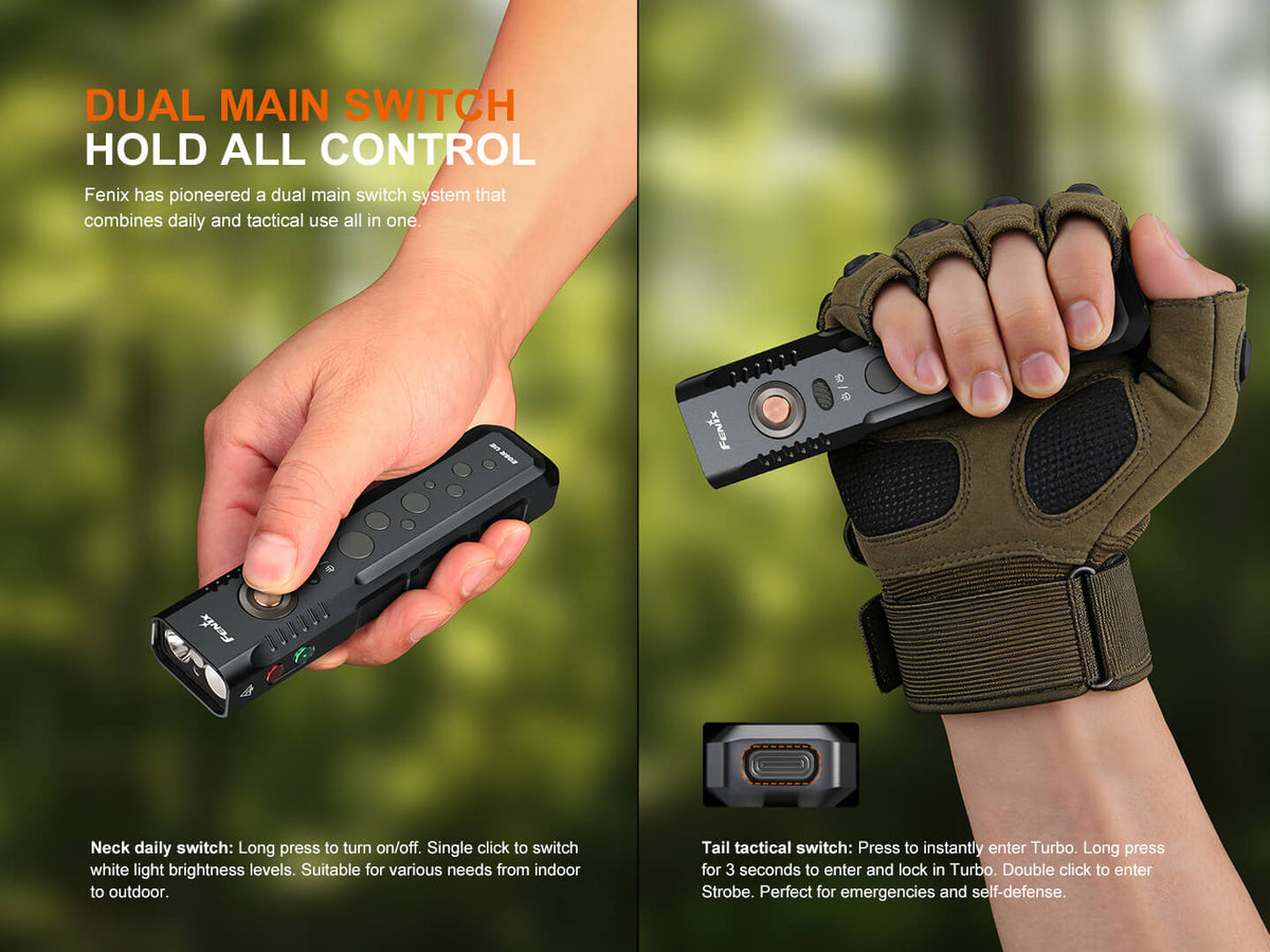 Fenix E08R UE EDC flashlight with red light and green laser, handheld torch on Tampa Home & Garden Store