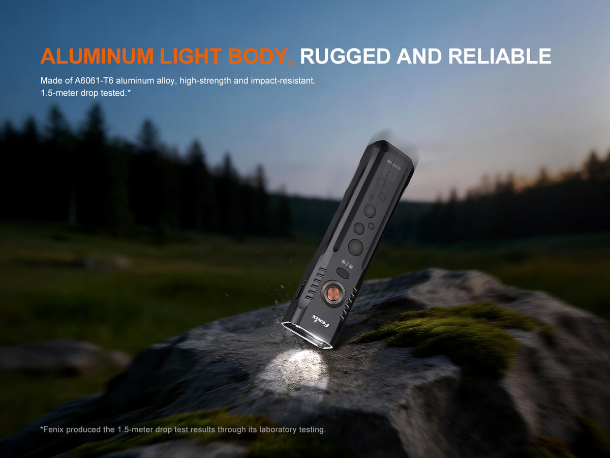 Fenix E08R flashlight, black aluminum handheld torch with red light and green laser on Tampa Home & Garden Store