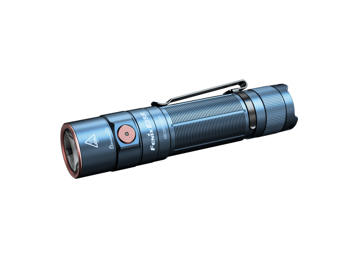 Fenix E35R EDC flashlight blue anodized aluminum with pocket clip rechargeable on Tampa Home & Garden Store