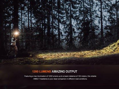 Fenix HM62-T trail running headlamp worn by runner lighting forest trail at night on Tampa Home & Garden Store