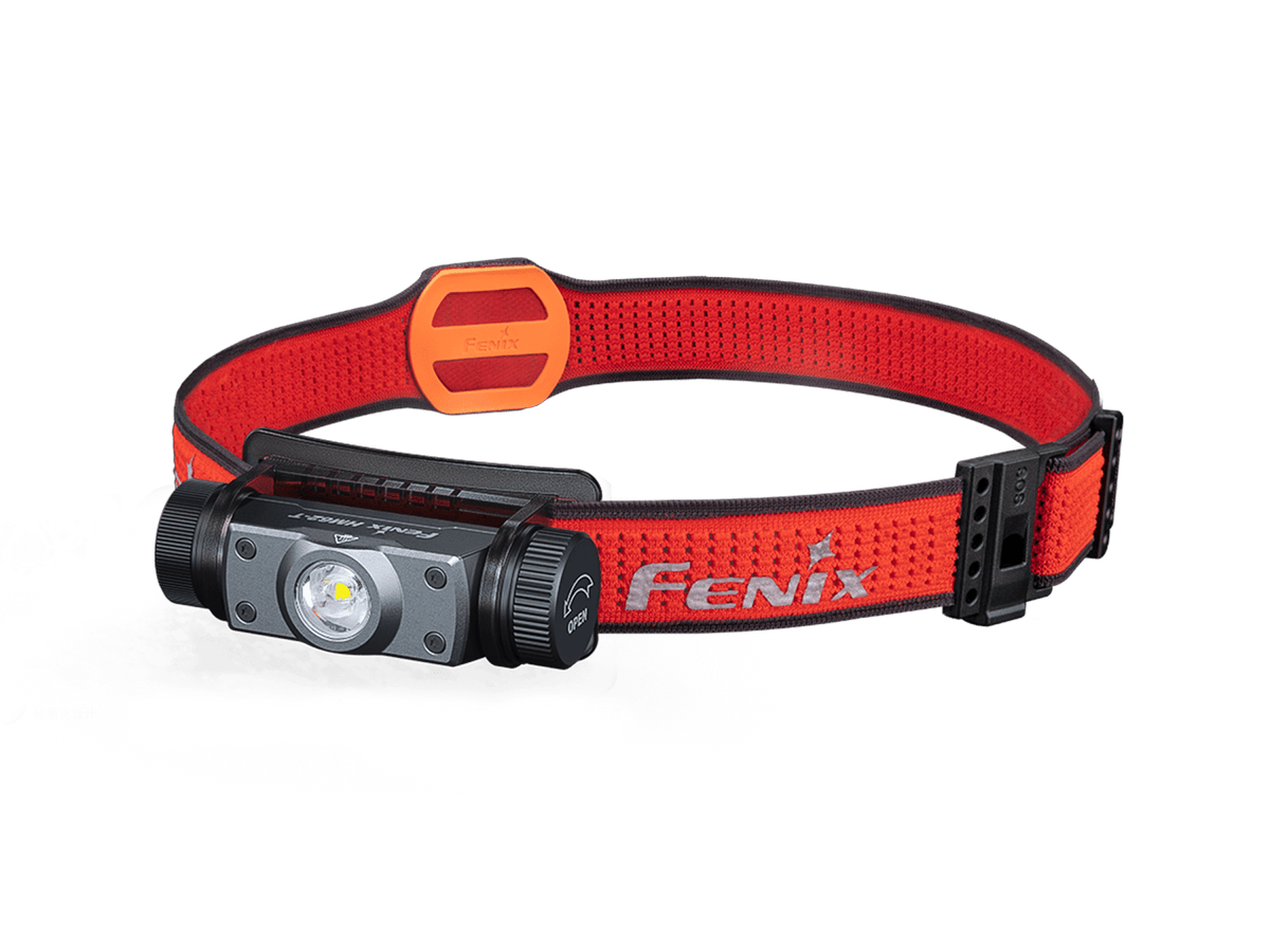 Headlamp Fenix HM62-T lightweight trail running headlamp with red strap and orange accent on Tampa Home & Garden Store