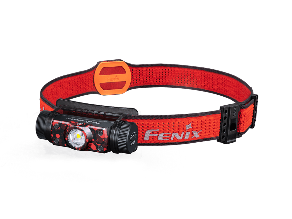 Fenix HM62-T headlamp lightweight trail running with red strap and orange buckle on Tampa Home & Garden Store