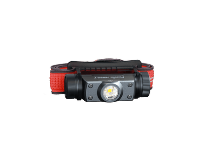 Headlamp Fenix HM62-T lightweight trail headlamp with black body and red strap on Tampa Home & Garden Store