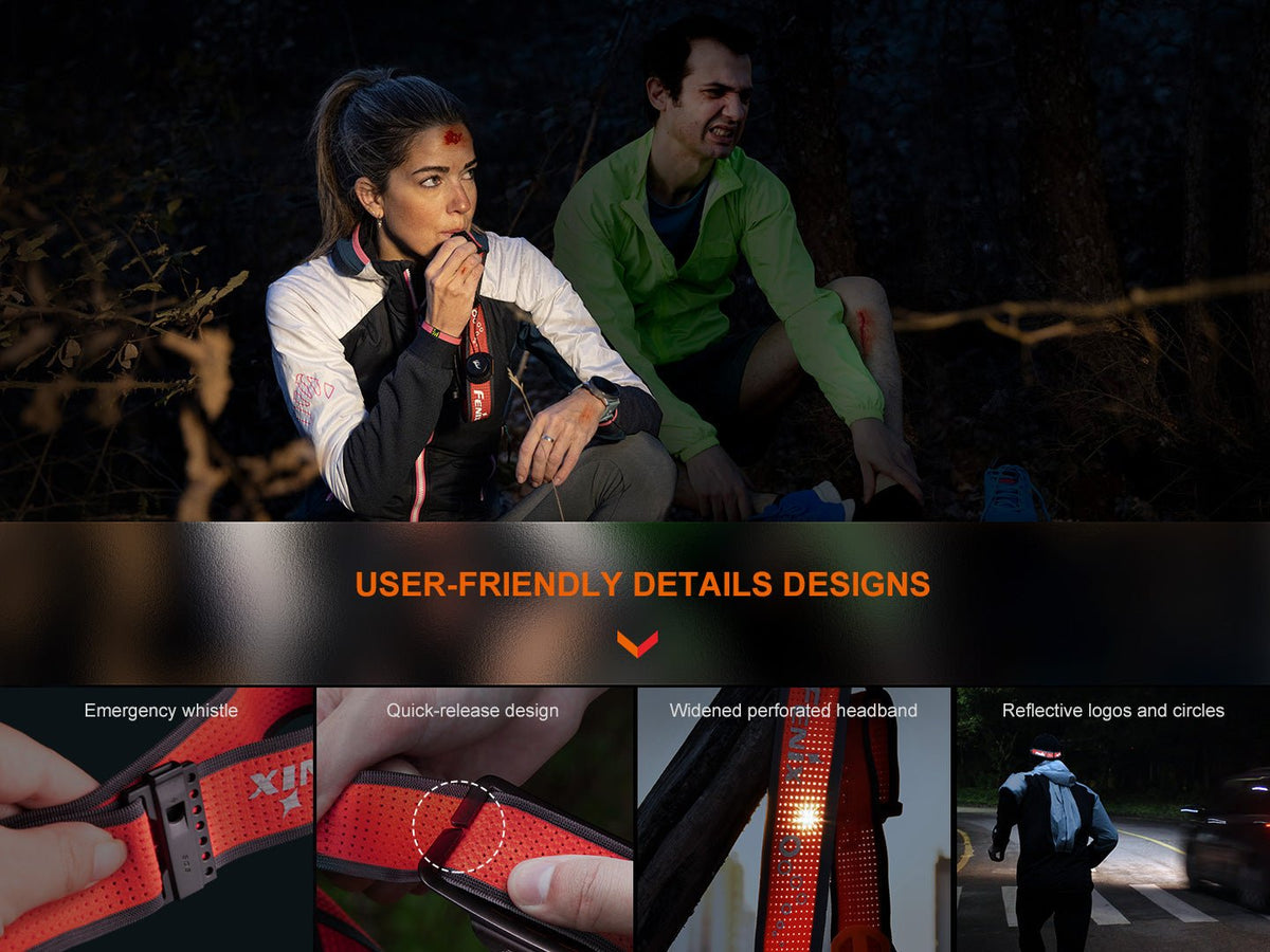 Fenix HM65R-T V2 headlamp with red strap for trail running, rechargeable lightweight on Tampa Home & Garden Store