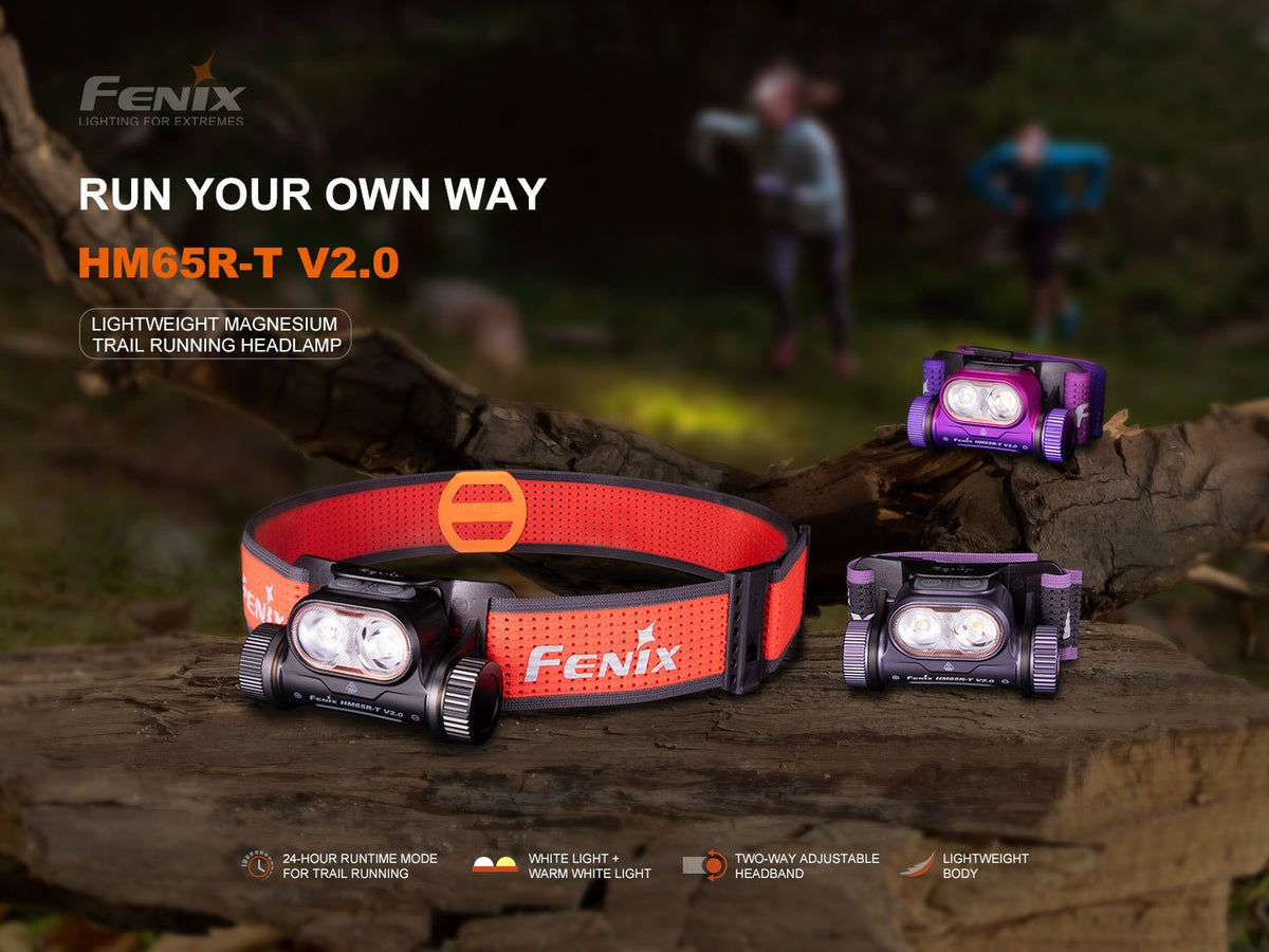 Fenix HM65R-T V2.0 headlamp trio by Fenix Store with red and purple straps on Tampa Home & Garden Store