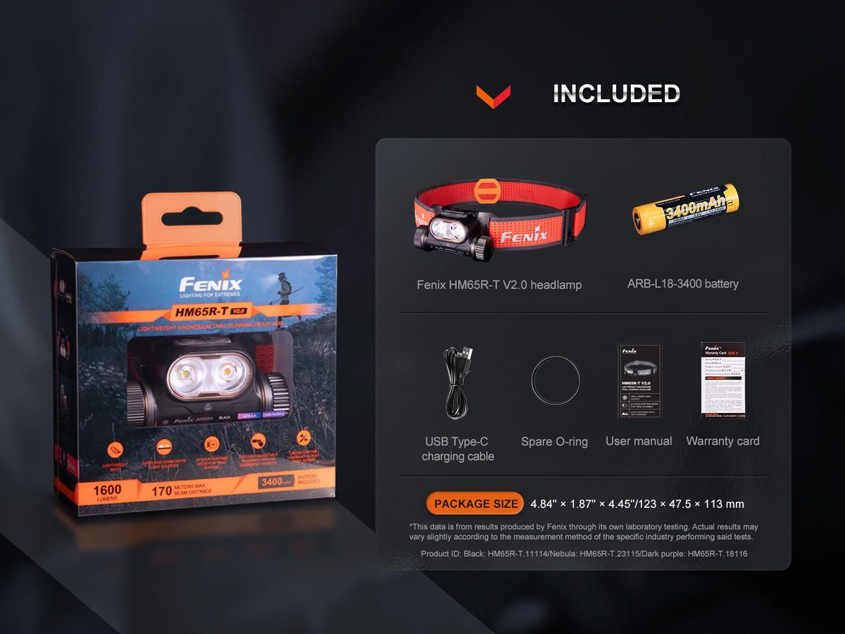 Fenix HM65R-T V2 rechargeable headlamp with black body and red strap on Tampa Home & Garden Store