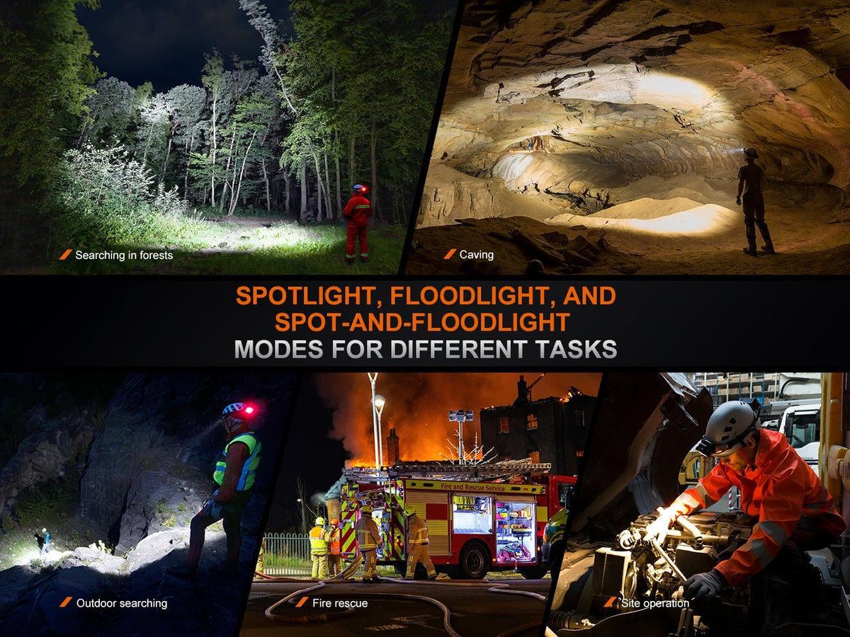 Fenix HP35R headlamp for search and rescue, showcased across forests and caves on Tampa Home & Garden Store