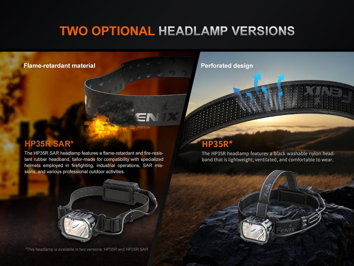 Fenix HP35R headlamp SAR and HP35R perforated nylon headband variants on Tampa Home & Garden Store