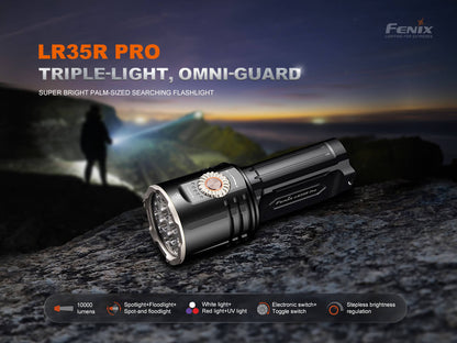 Fenix LR35R PRO rechargeable palm-sized searchlight, black aluminum handheld torch on Tampa Home & Garden Store