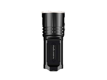 Fenix LR35R Pro rechargeable handheld searchlight head close-up with silver bezel and black body on Tampa Home & Garden Store