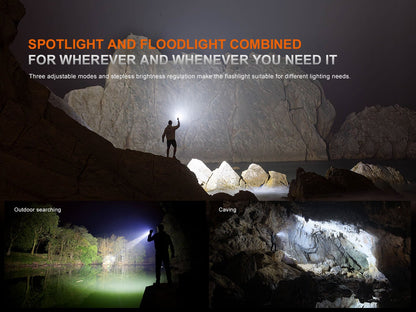 Fenix LR35R PRO rechargeable palm-sized searchlight by Fenix Store in outdoor and cave scenes on Tampa Home & Garden Store