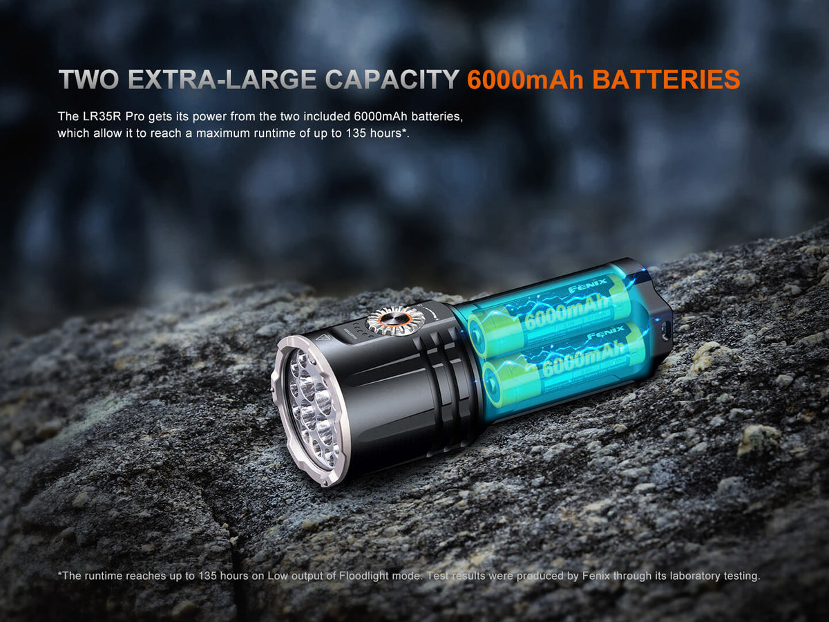Fenix LR35R Pro searchlight handheld torch with twin 6000mAh batteries on Tampa Home & Garden Store