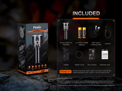 Fenix LR35R Pro palm-sized searchlight black with orange ring includes 2 ARB-L21-6000 batteries USB-C cable on Tampa Home & Garden Store