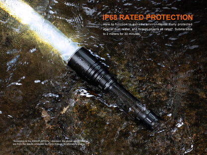 Fenix TK30R Tactical White Laser Rechargeable Flashlight, black aluminum body in stream on Tampa Home & Garden Store