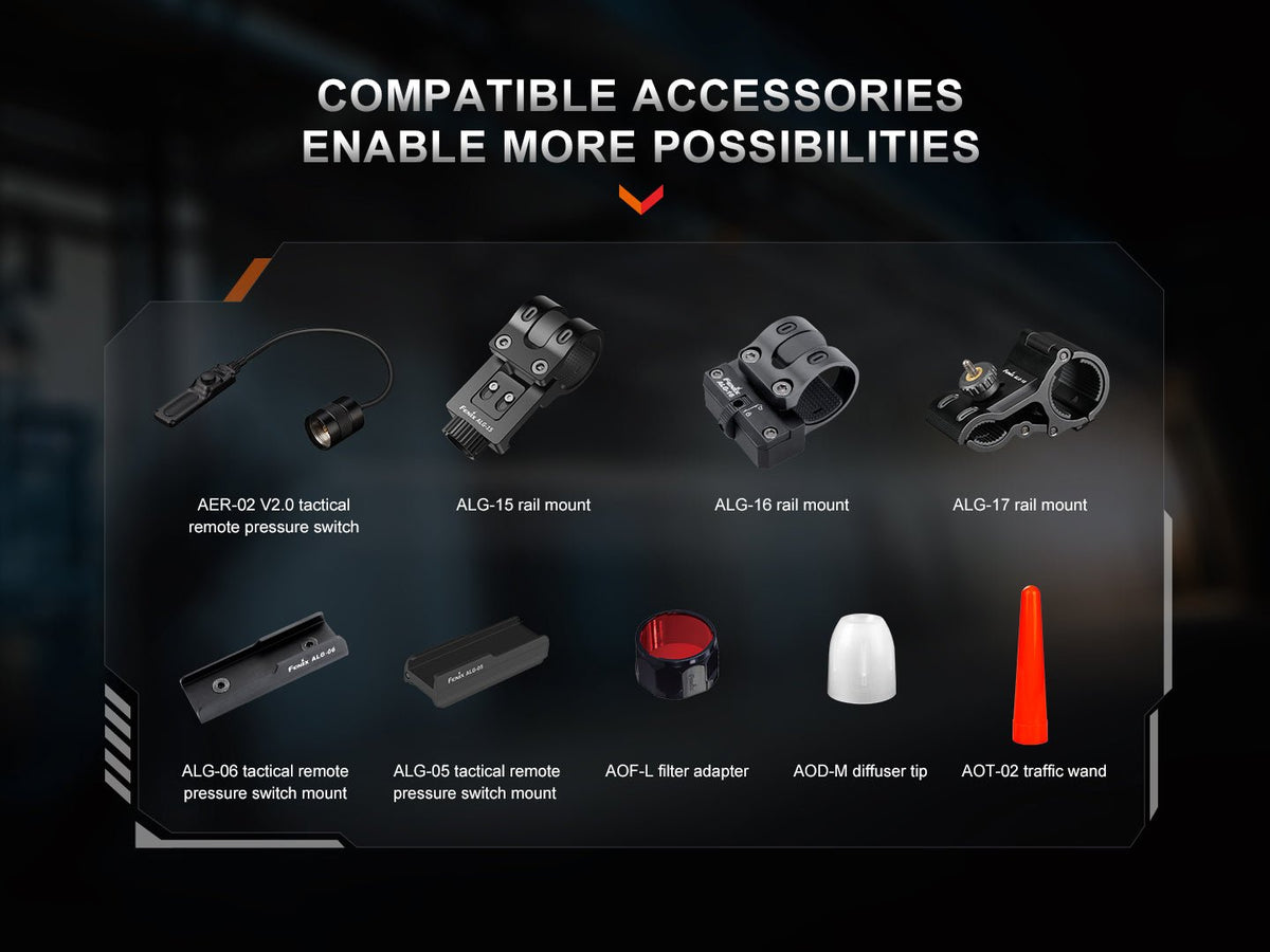 Fenix TK30R tactical flashlight accessories: rail mounts, remote switches, traffic wand on Tampa Home & Garden Store