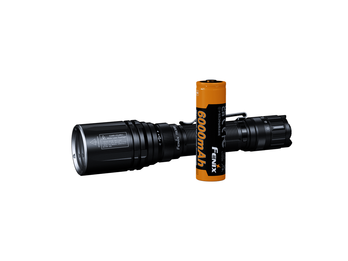 Fenix TK30R tactical flashlight and orange 6000mAh battery two items on Tampa Home & Garden Store
