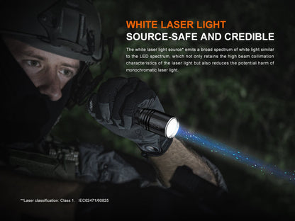 Fenix TK30R tactical flashlight with white laser beam, rechargeable black aluminum body on Tampa Home & Garden Store