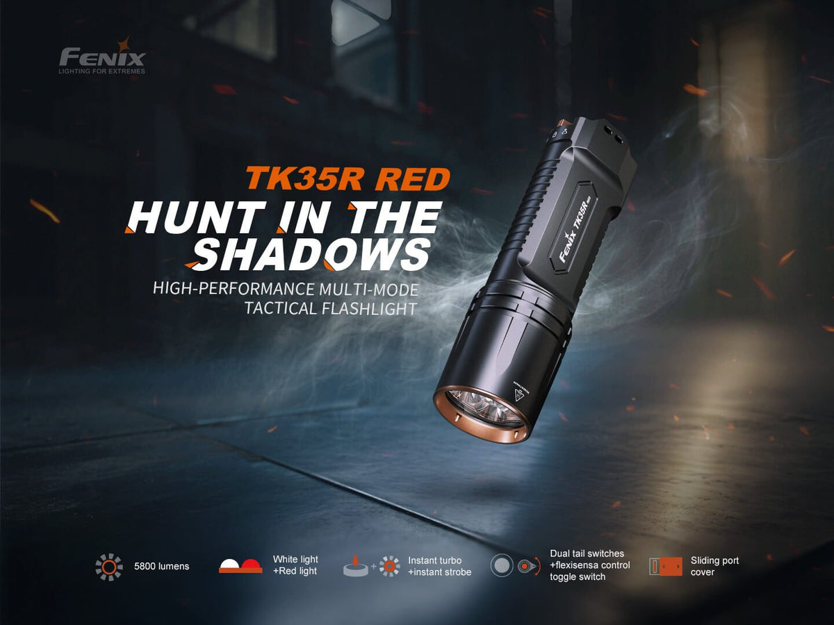 Fenix TK35R Red tactical flashlight, black aluminum body with copper bezel Fenix Store on Tampa Home & Garden Store