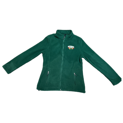 Chaqueta polar con cremallera completa para mujer – Bordado ovalado con hojas otoñales blancas