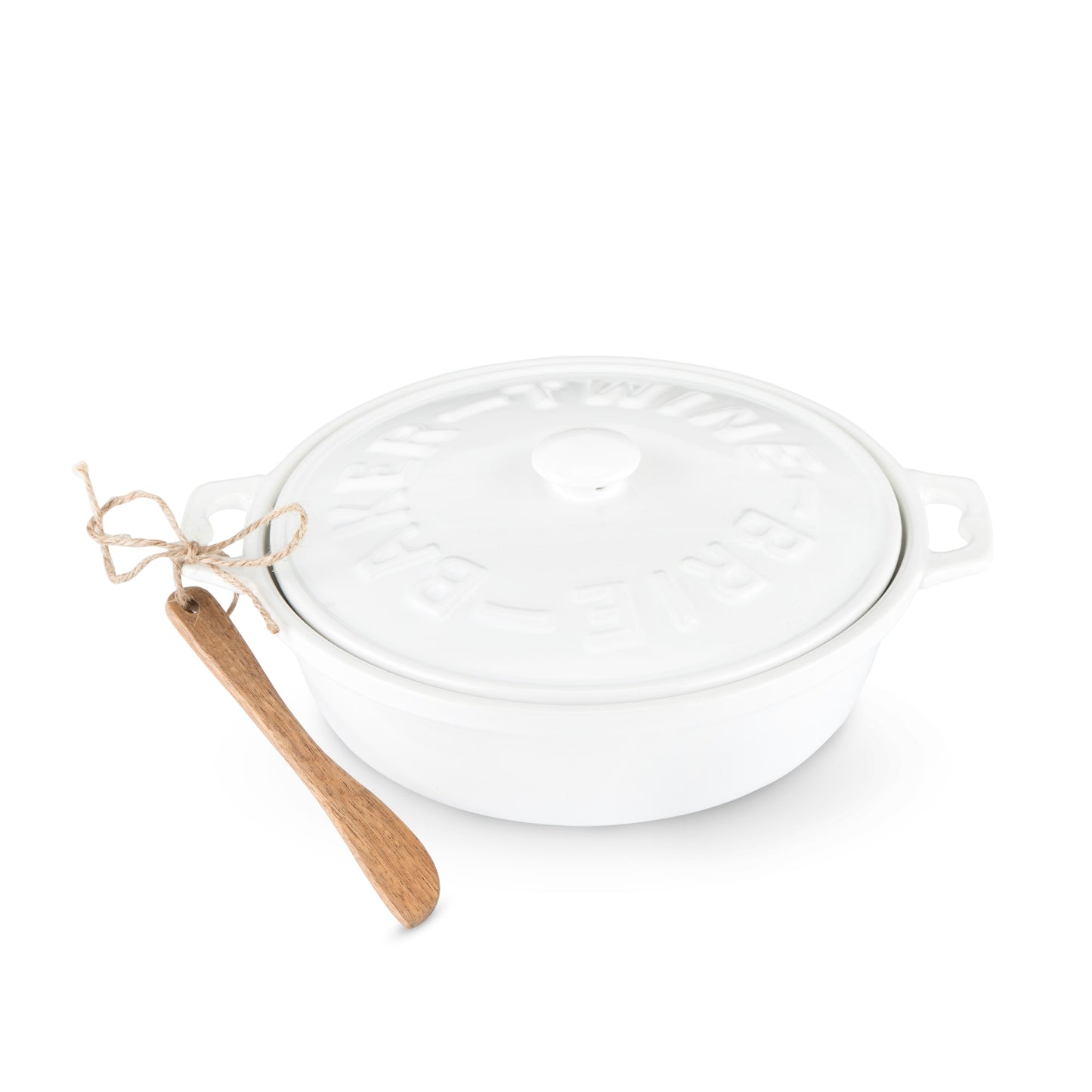 Ceramic Brie Baker and Acacia Wood Spreader Set