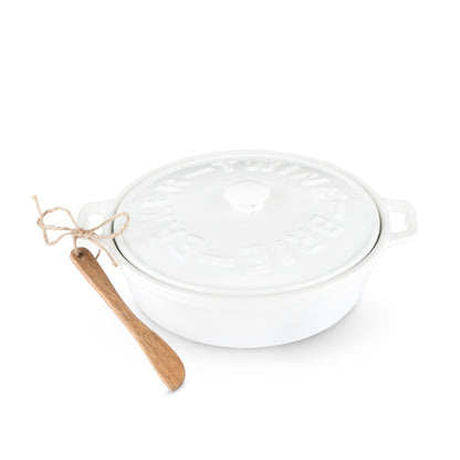 Ceramic Brie Baker and Acacia Wood Spreader Set