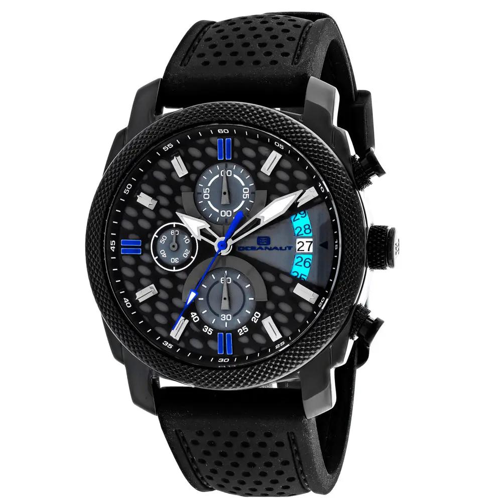 Oceanaut Kryptonite men's watch with black perforated strap, blue-accented chronograph dial on Tampa Home & Garden Store