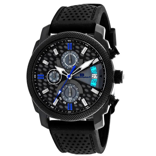Oceanaut Kryptonite men's watch with black perforated strap, blue-accented chronograph dial on Tampa Home & Garden Store