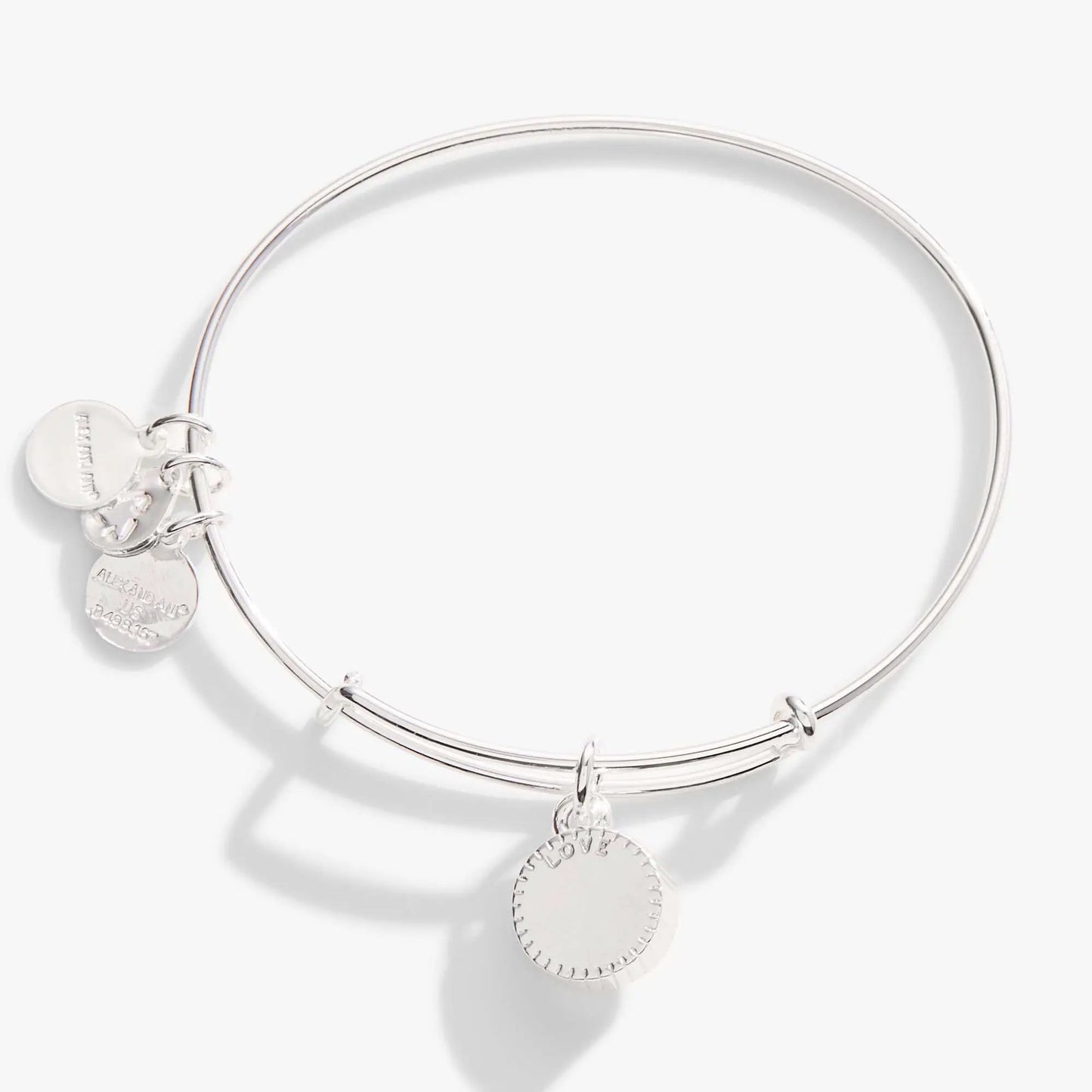 October Birthstone Charm Bangle Rose by ALEX AND ANI, silver-tone bangle with disc charms on Tampa Home & Garden Store