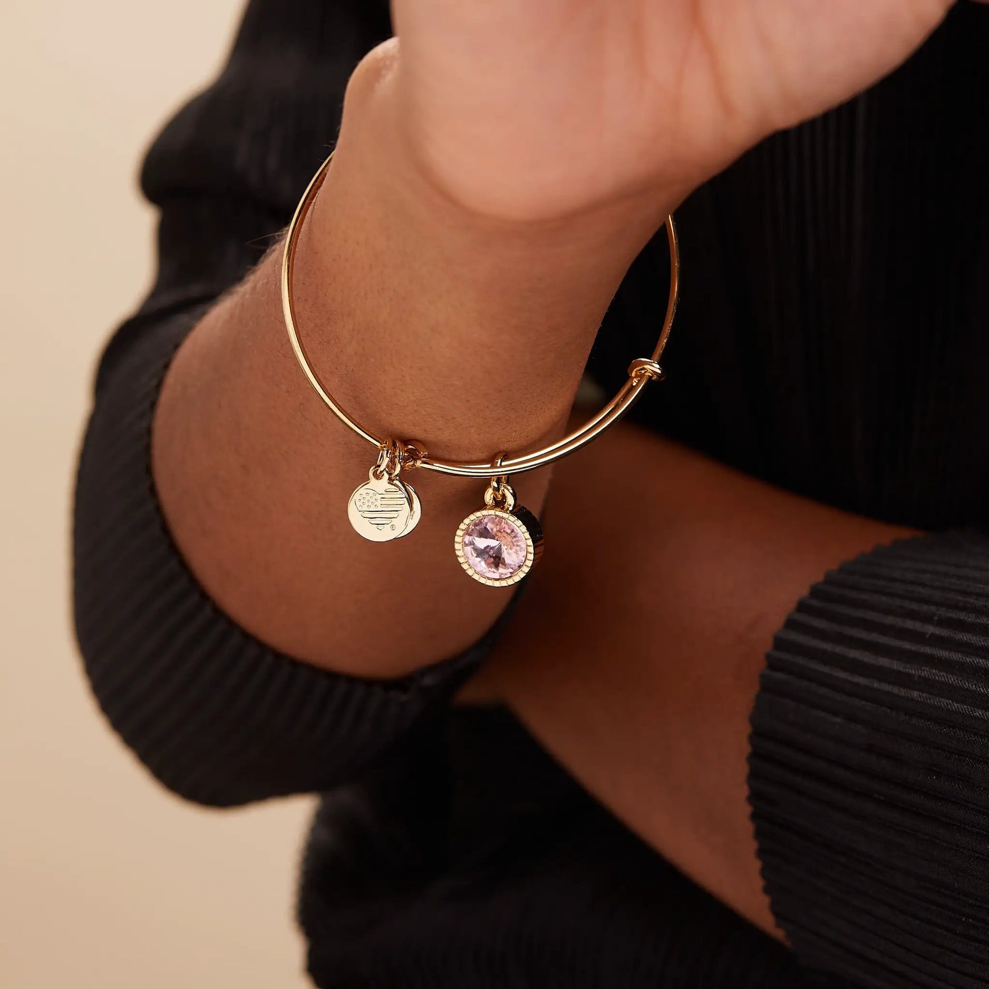 October Birthstone Charm Bangle rose gold bracelet with pink stone charm by ALEX AND ANI on Tampa Home & Garden Store