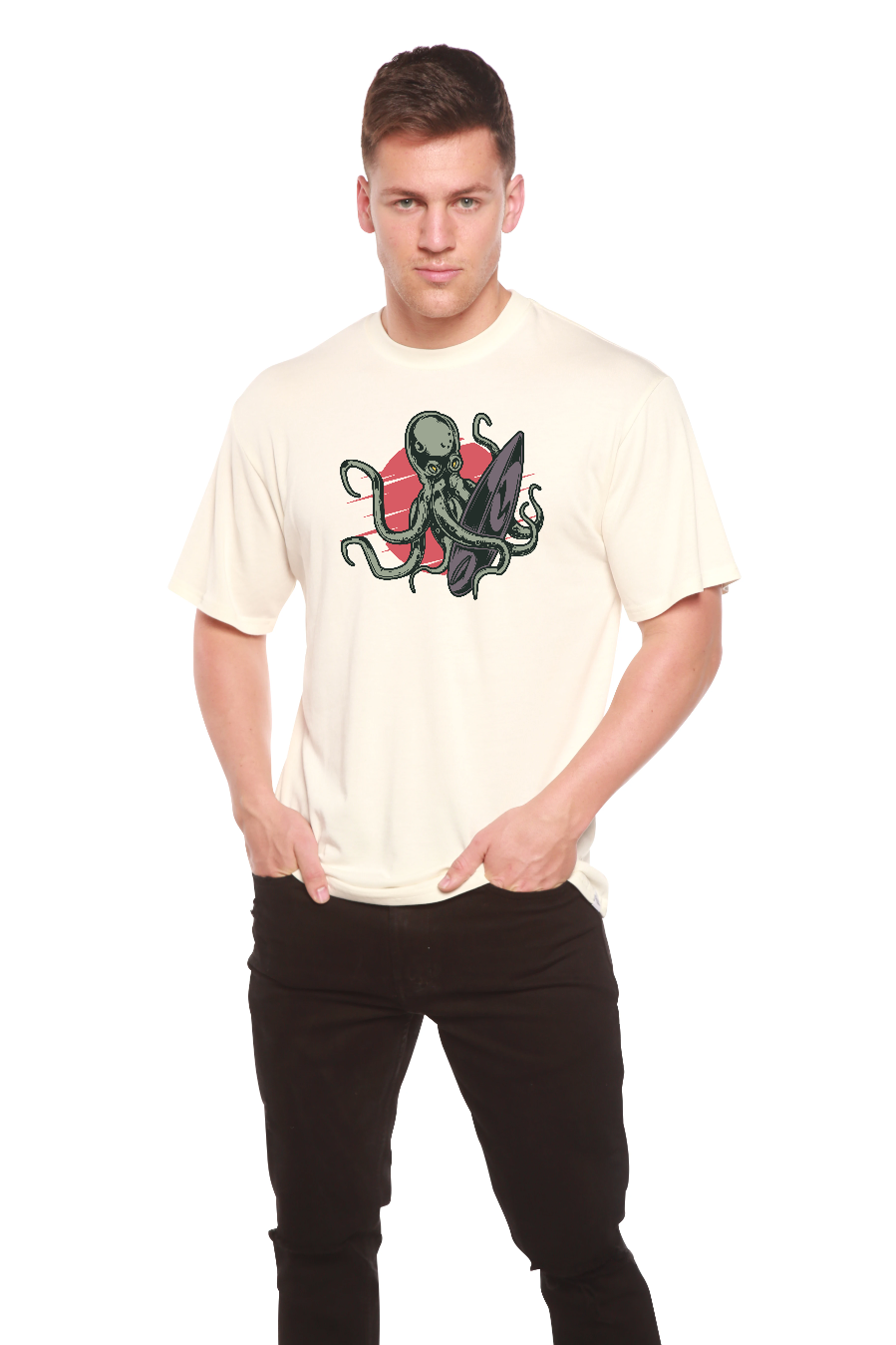 Octopus graphic men's T-shirt in cream bamboo viscose/organic cotton by Spun Bamboo on Tampa Home & Garden Store