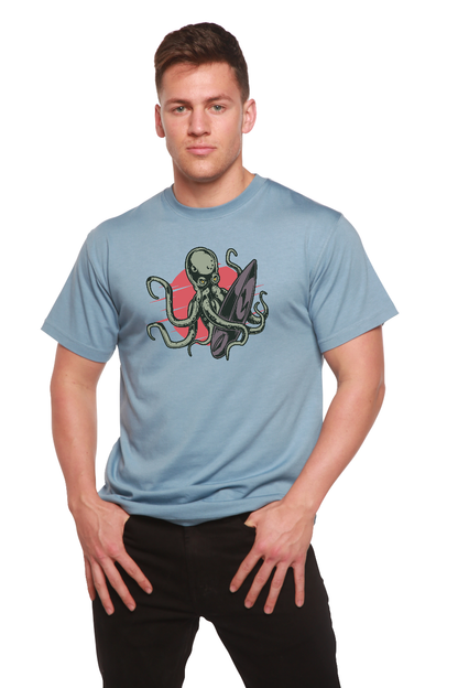 Octopus graphic men's t-shirt blue bamboo viscose/organic cotton with surfboard by Spun Bamboo on Tampa Home & Garden Store