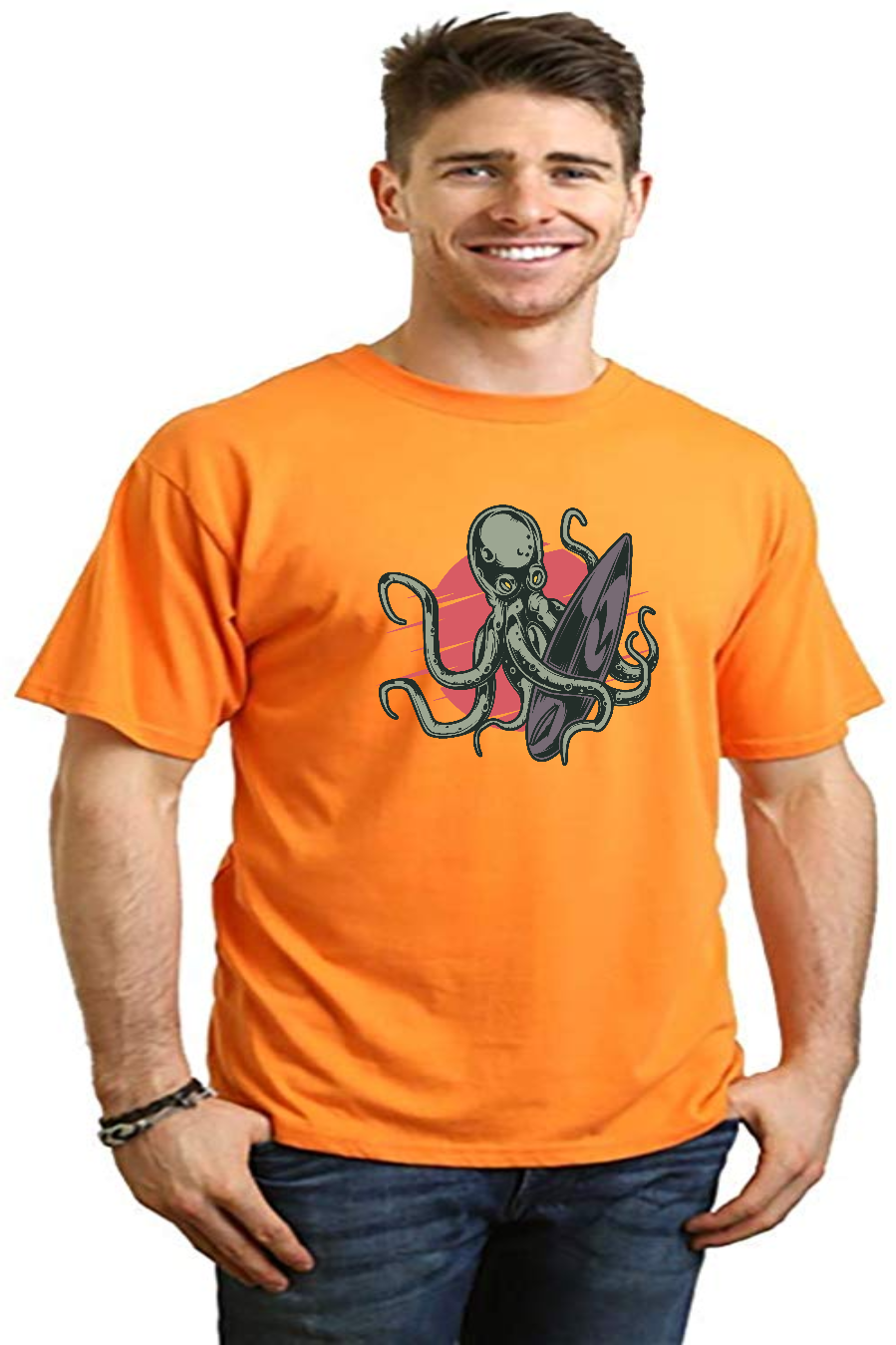Octopus graphic T-shirt by Spun Bamboo in orange, short sleeve bamboo viscose/organic cotton on Tampa Home & Garden Store