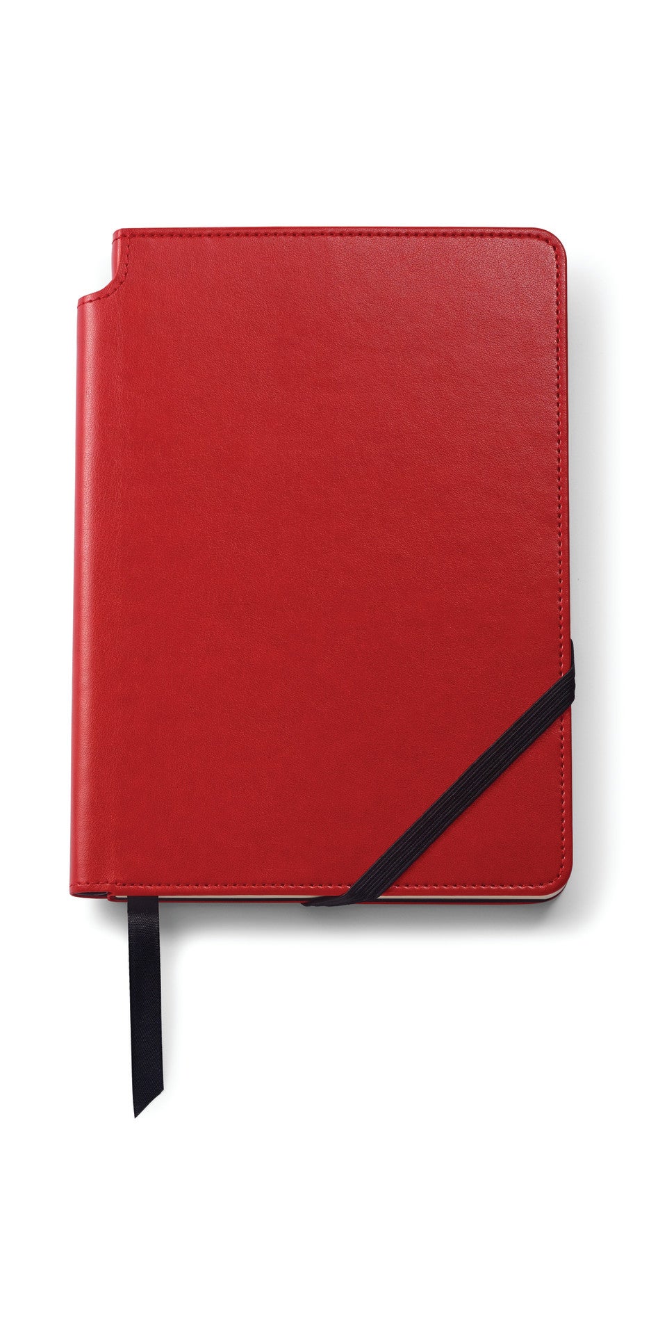 Medium crimson leather journal with black elastic strap and ribbon bookmark on Tampa Home & Garden Store
