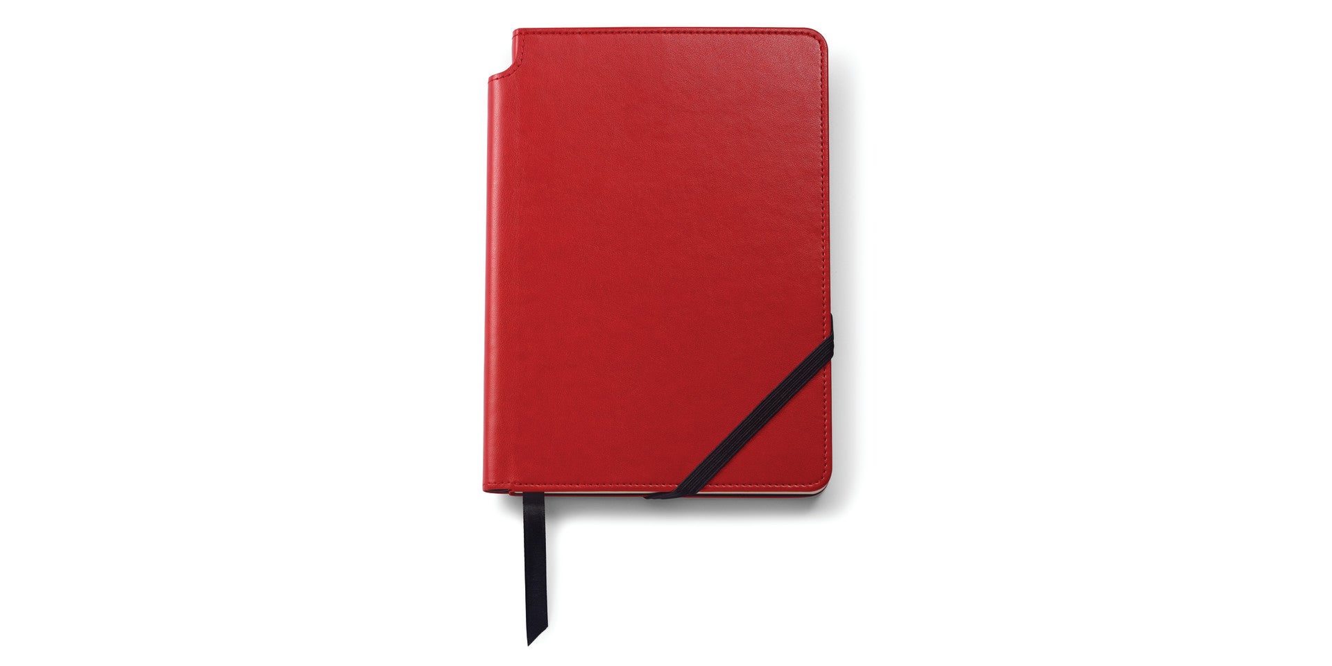 Medium Crimson Journal by A.T. Cross red leather cover with elastic closure and ribbon bookmark on Tampa Home & Garden Store