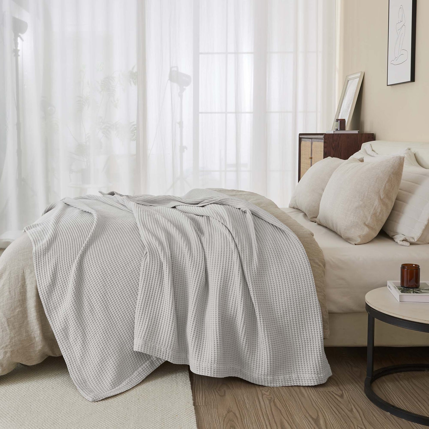 Organic Cotton And Waffle Weave Throw Blanket