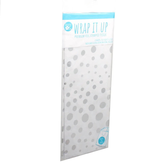 Silver foil stamped tissue paper 5 sheets by The Country Christmas Loft white with silver dots on Tampa Home & Garden Store