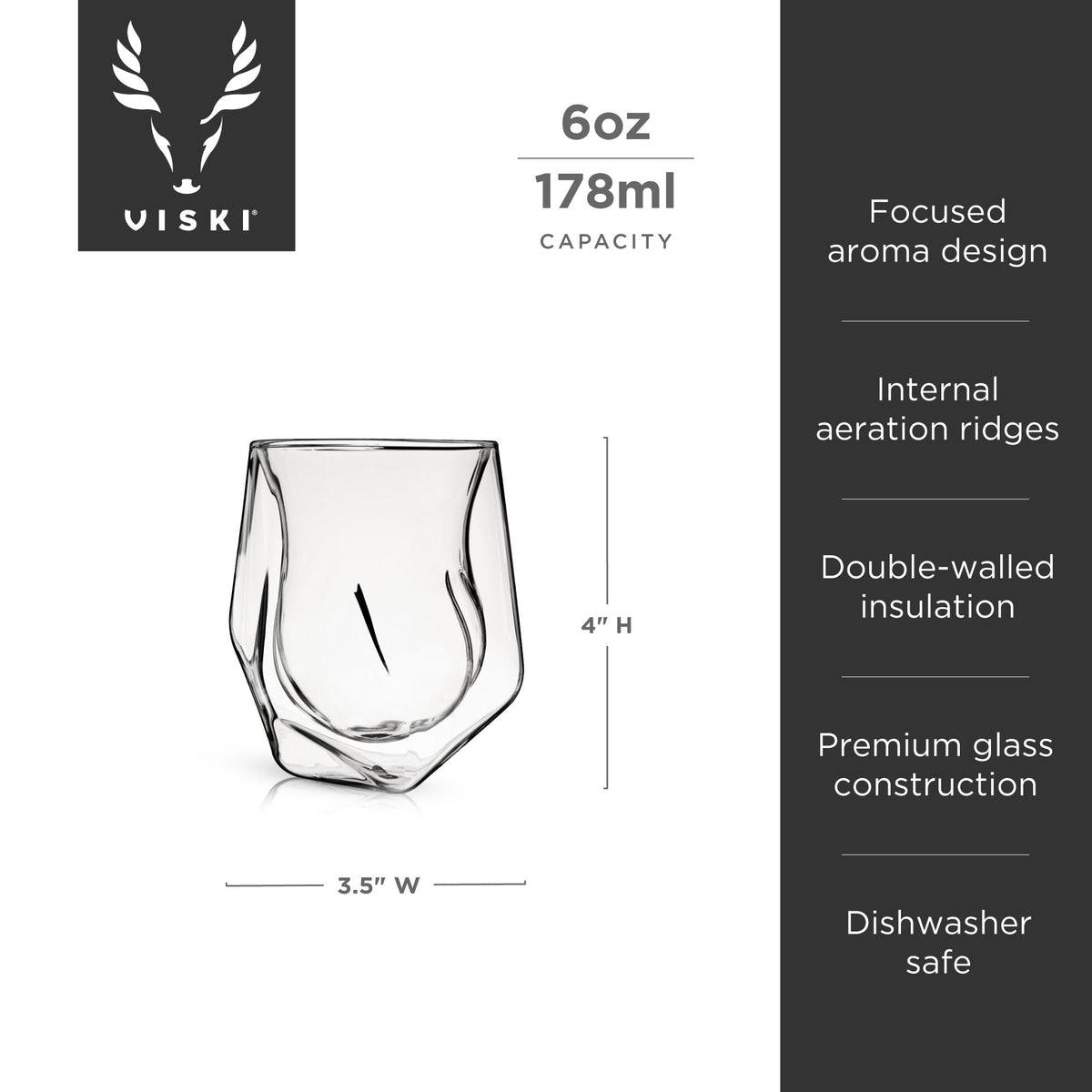 Aerating whiskey taster glasses by Viski, 2-pack, 6oz capacity with aeration ridges on Tampa Home & Garden Store