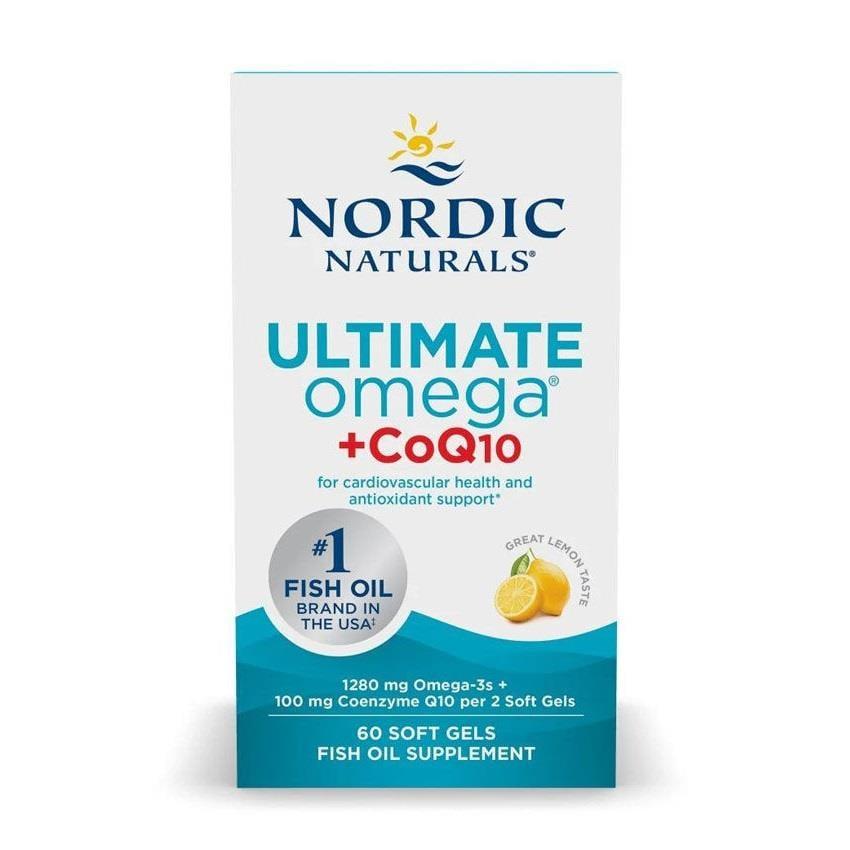 Nordic Naturals Ultimate Omega + CoQ10 softgels, 60 count, lemon flavor box on Tampa Home & Garden Store