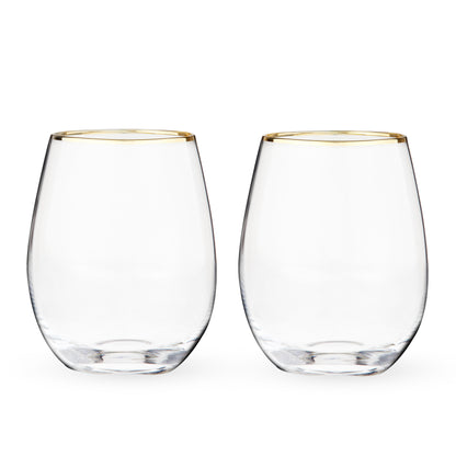 Gilded Stemless Wine Glasses and Gold Rim Set