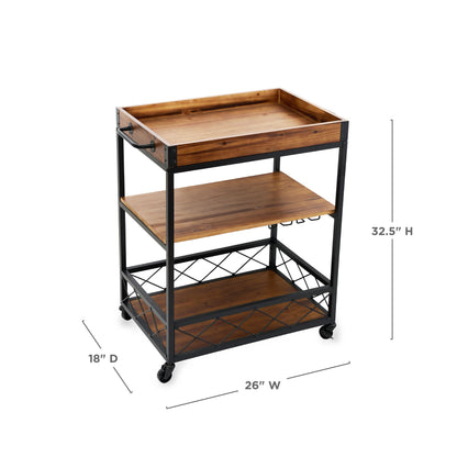 the modern manor rubberwood bar cart and tray