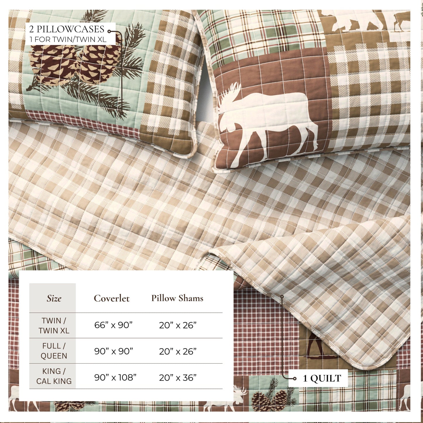 Rustic Woodland and Plaid Quilt Set for Bedroom