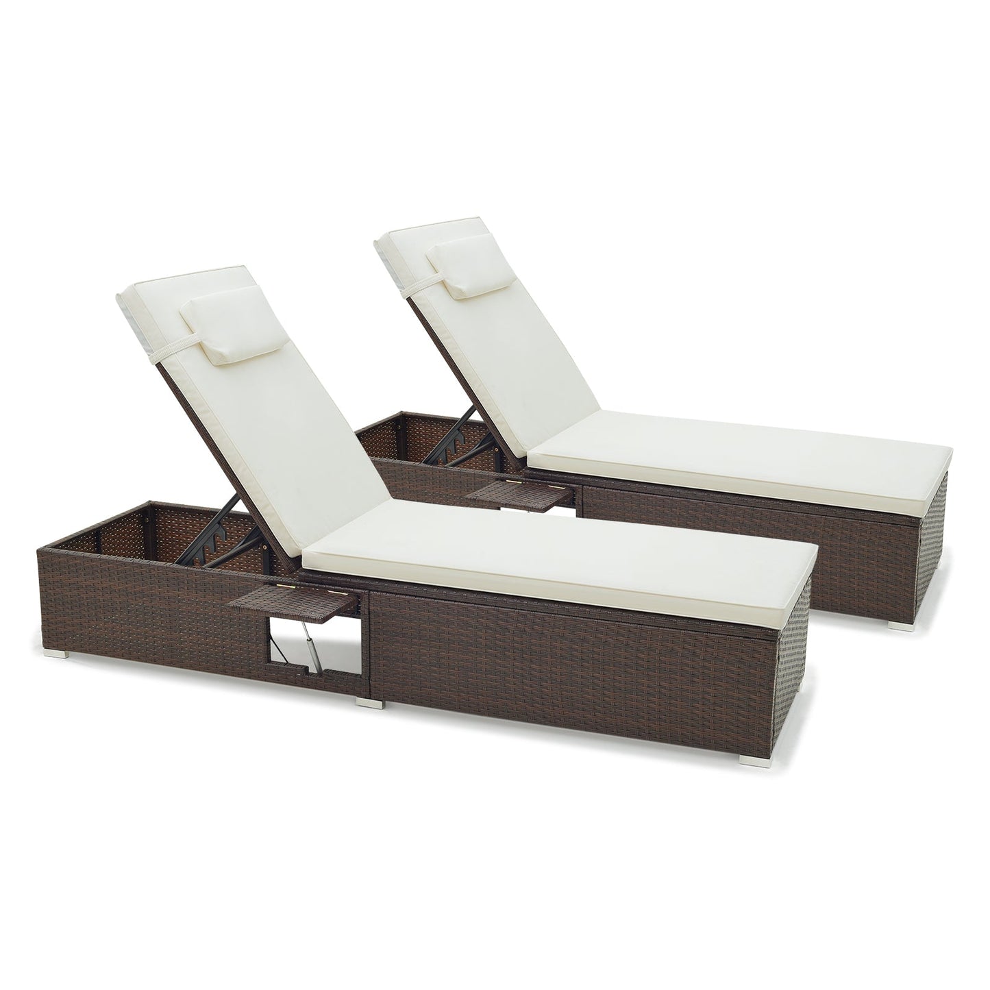 Patio Chaise Lounge Set of 2 with Backrest Seat Cushion and Headrest-Navy
