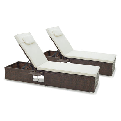 Patio Chaise Lounge Set of 2 with Backrest Seat Cushion and Headrest-Navy