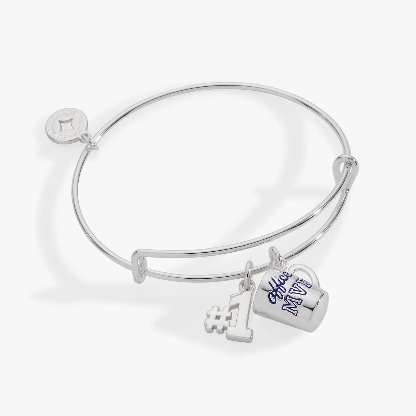 Office MVP Mug Bangle bracelet in silver with mug charm and Alex and Ani branding on Tampa Home & Garden Store