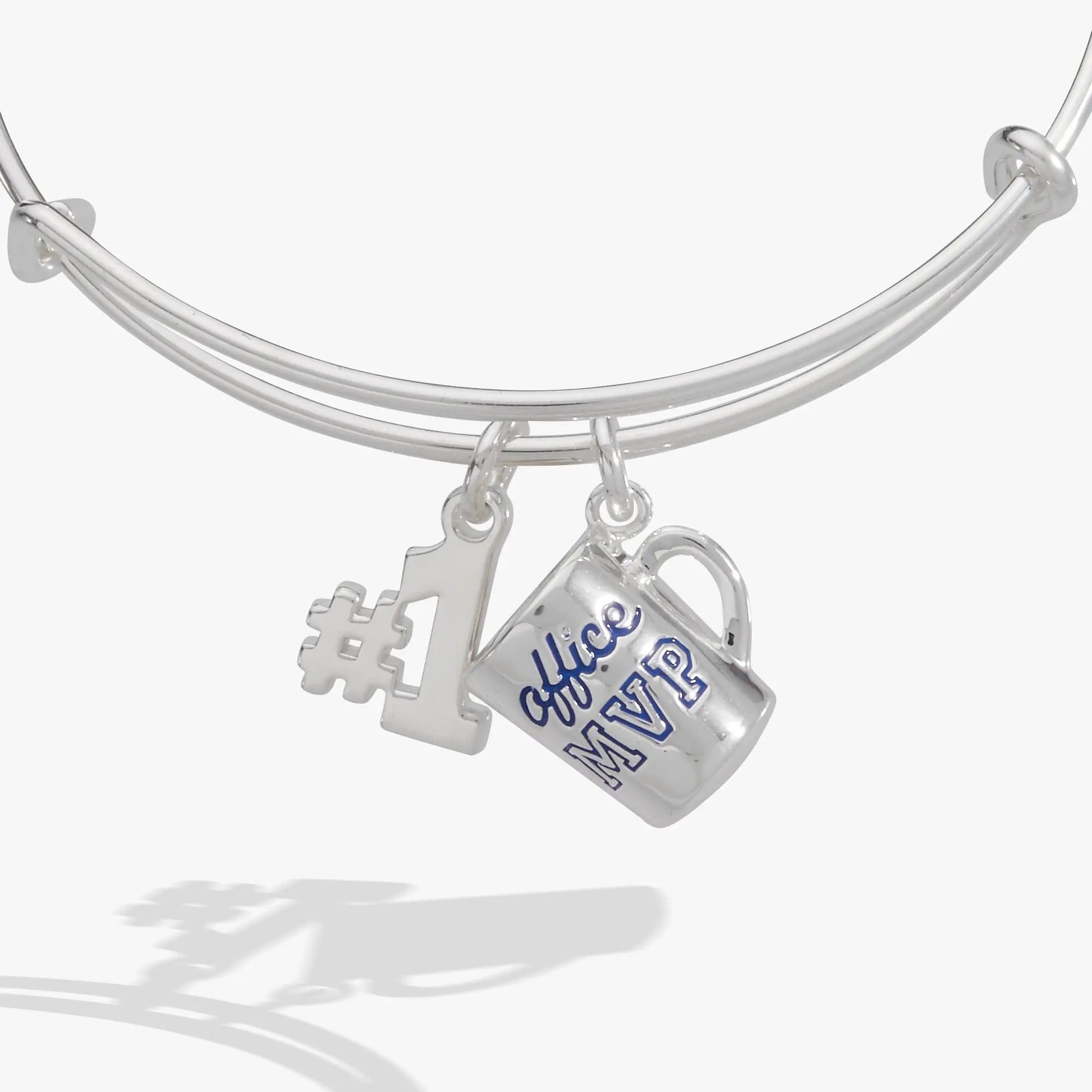 Alex and Ani Office MVP Mug Bangle bracelet in silver with hashtag charm and mug charm on Tampa Home & Garden Store