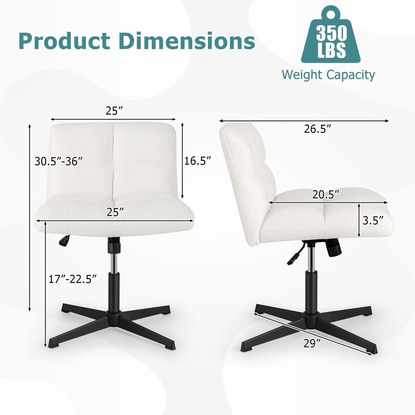 Office Armless Chair Cross Legged with Imitation Lamb Fleece and Adjustable Height