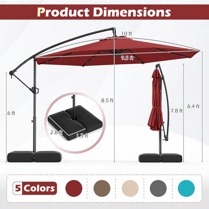 Sombrilla colgante solar de 10 pies con base y 32 luces LED - Color vino