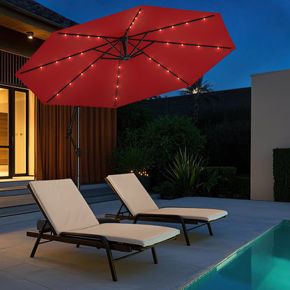 Sombrilla colgante solar de 10 pies con base y 32 luces LED - Color vino